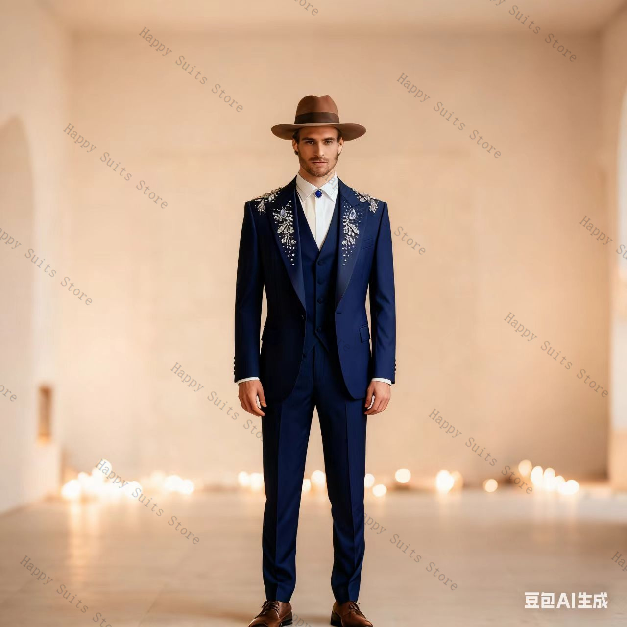 Formal Wear Jersey For Men - Мужской костюм с синими кристаллами, комплект