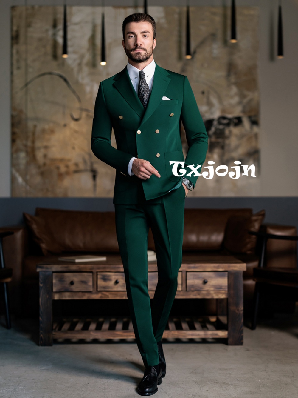 Men Formal Wear Green - Зеленый мужской костюм-двойка (пиджак и брюки)