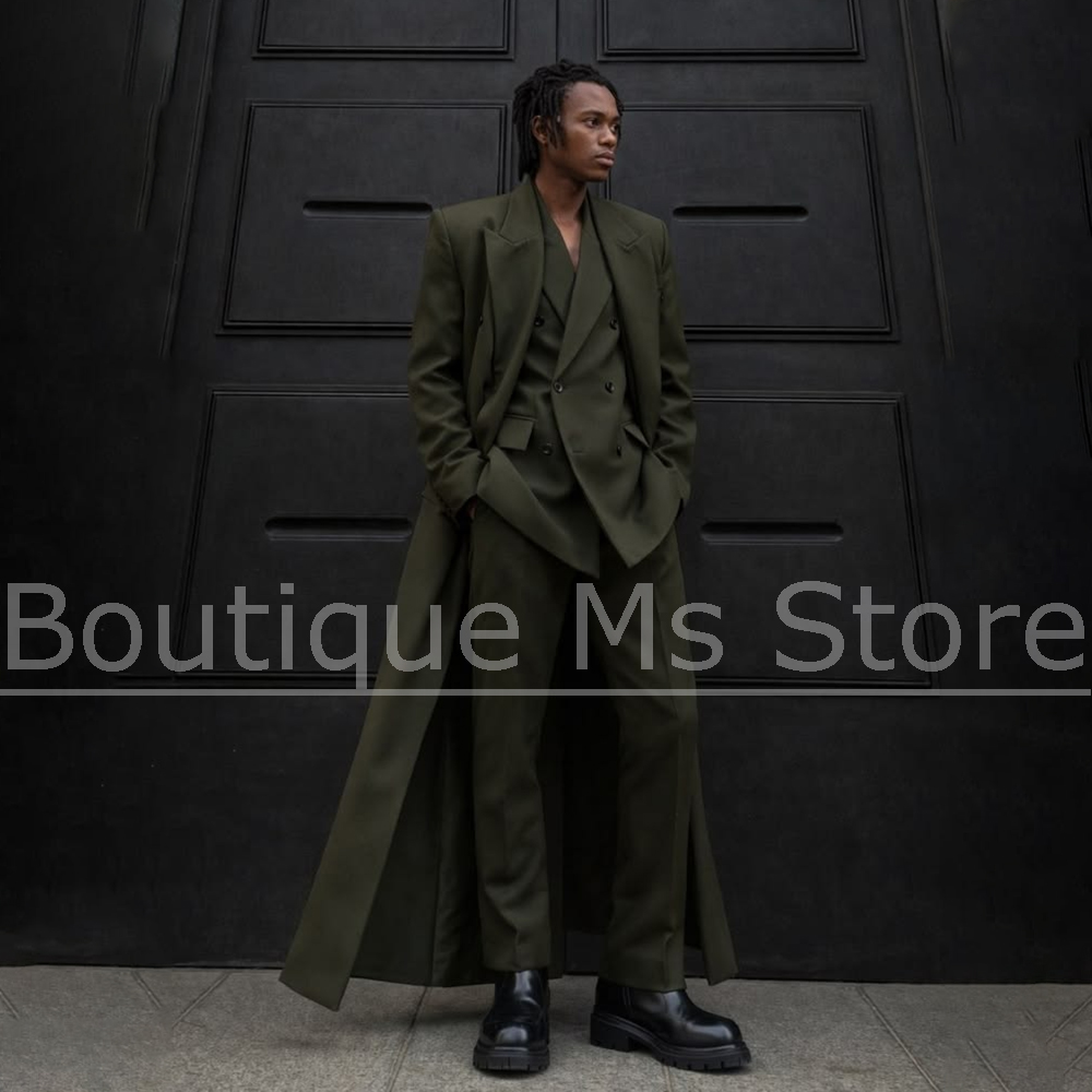 Men'S Hip Formal Wear - Мужской длинный костюм-тройка оверсайз с двубортным