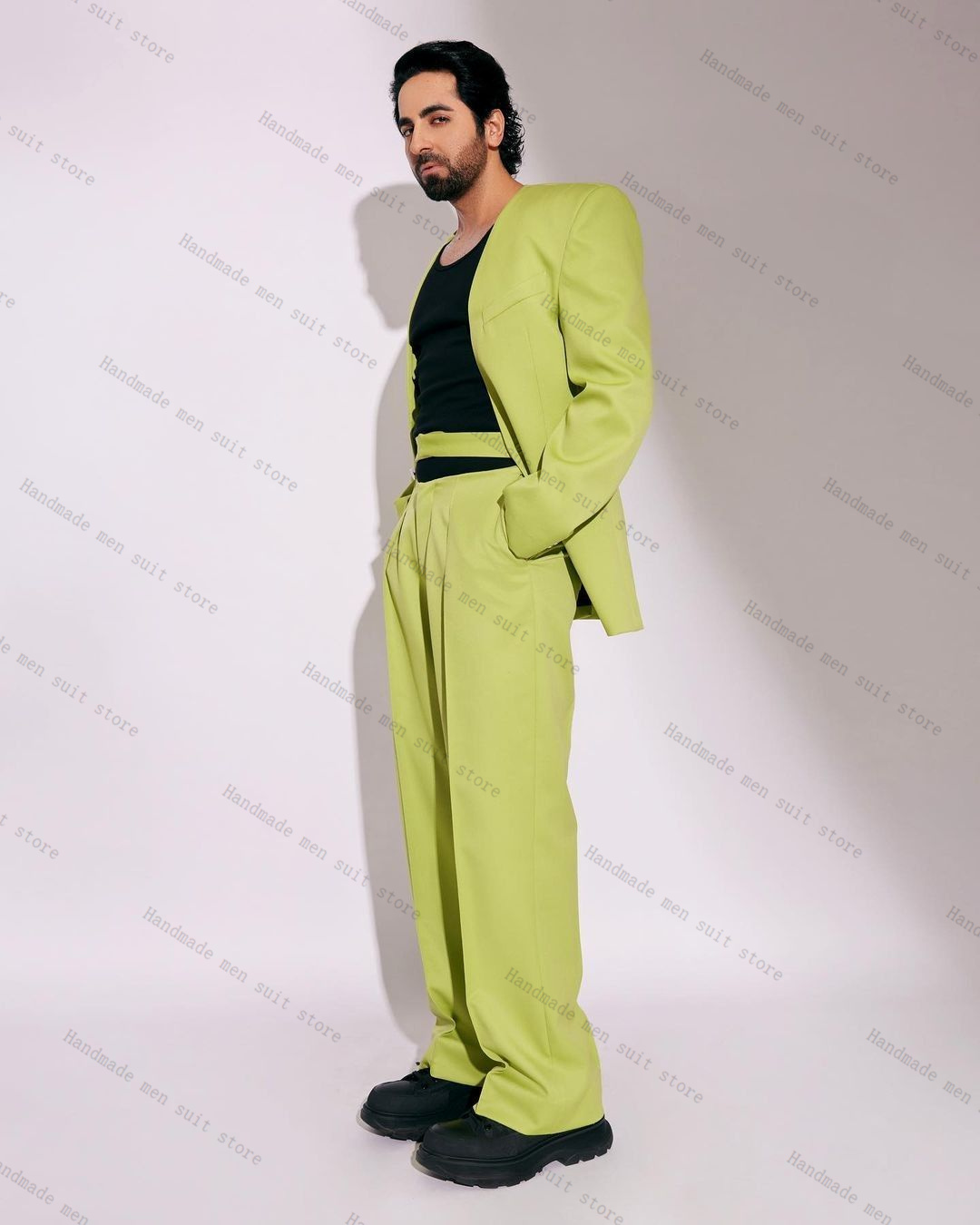 Men Formal Wear Green - Модный зеленый мужской костюм, комплект из