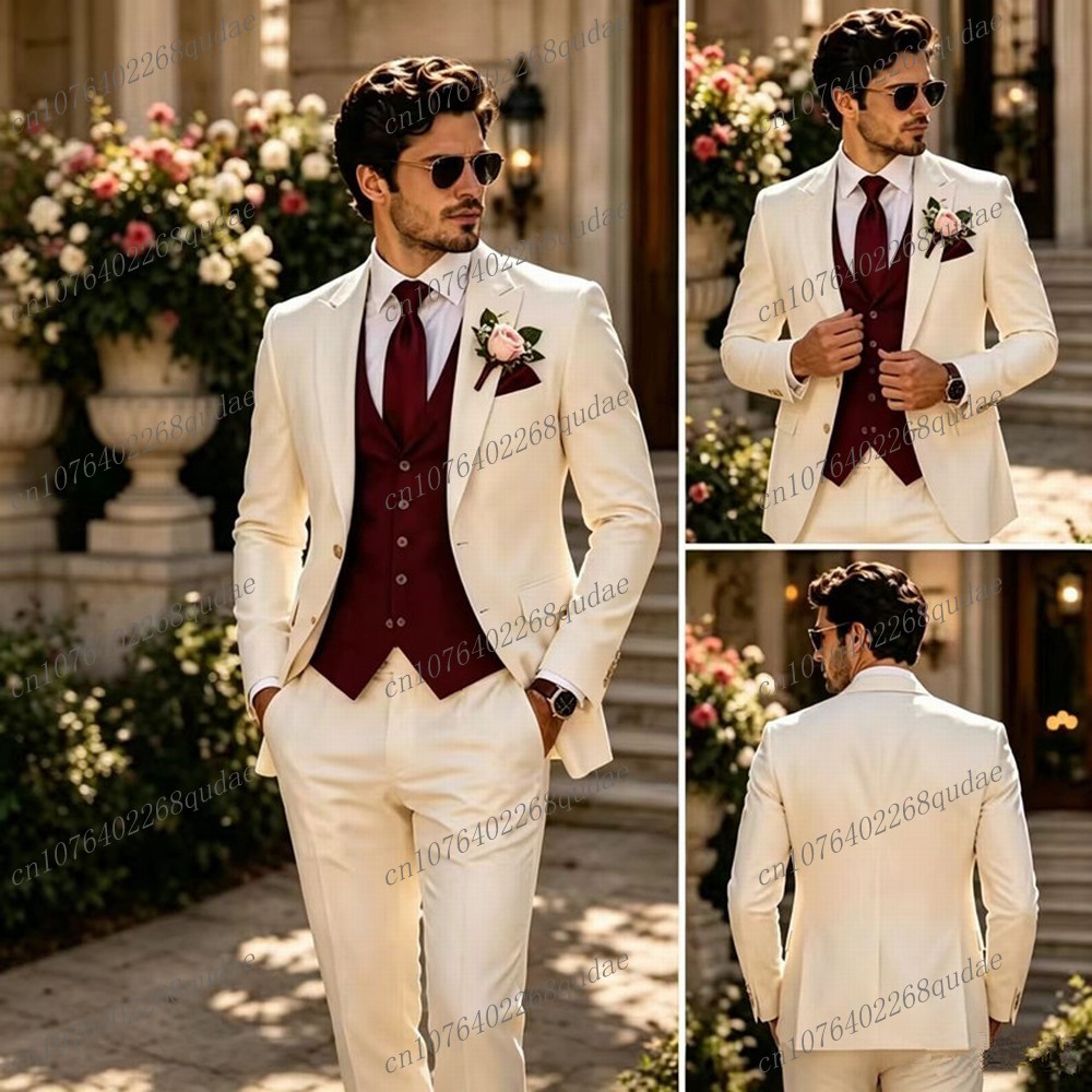 Formal Wear Jersey For Men - Белый и бордовый мужской костюм для