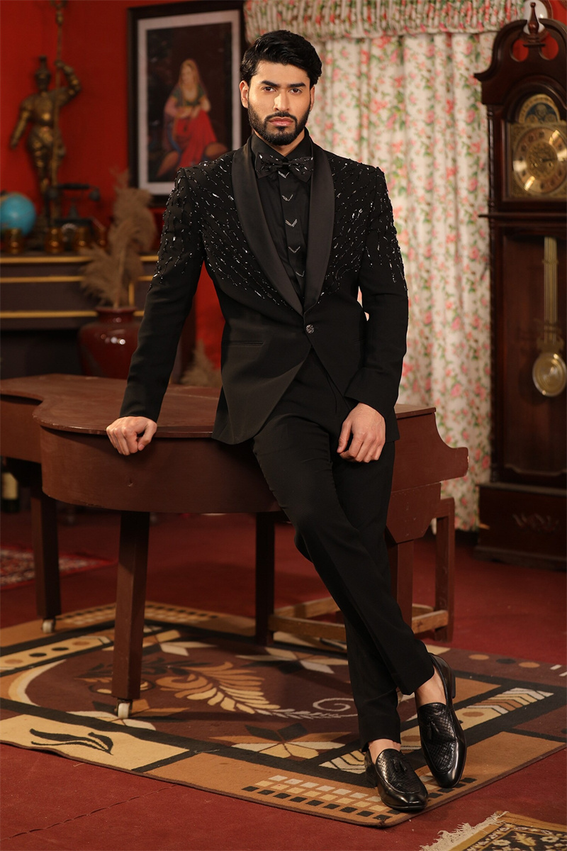 Formal Wear Jersey For Men - Черный мужской костюм с кристаллами, комплект