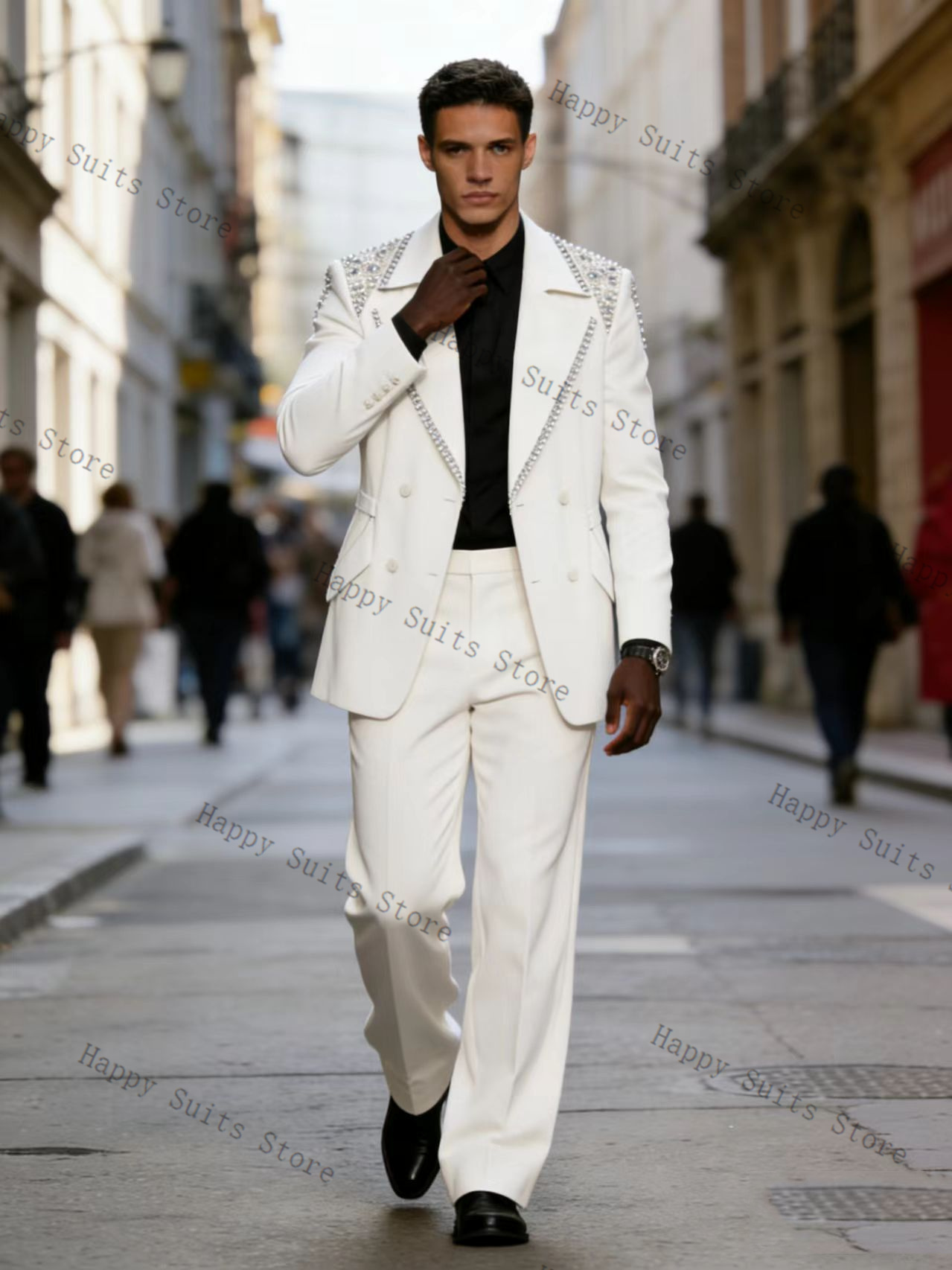 Formal Wear Jersey For Men - Мужской костюм Crystals, 2 предмета: белый