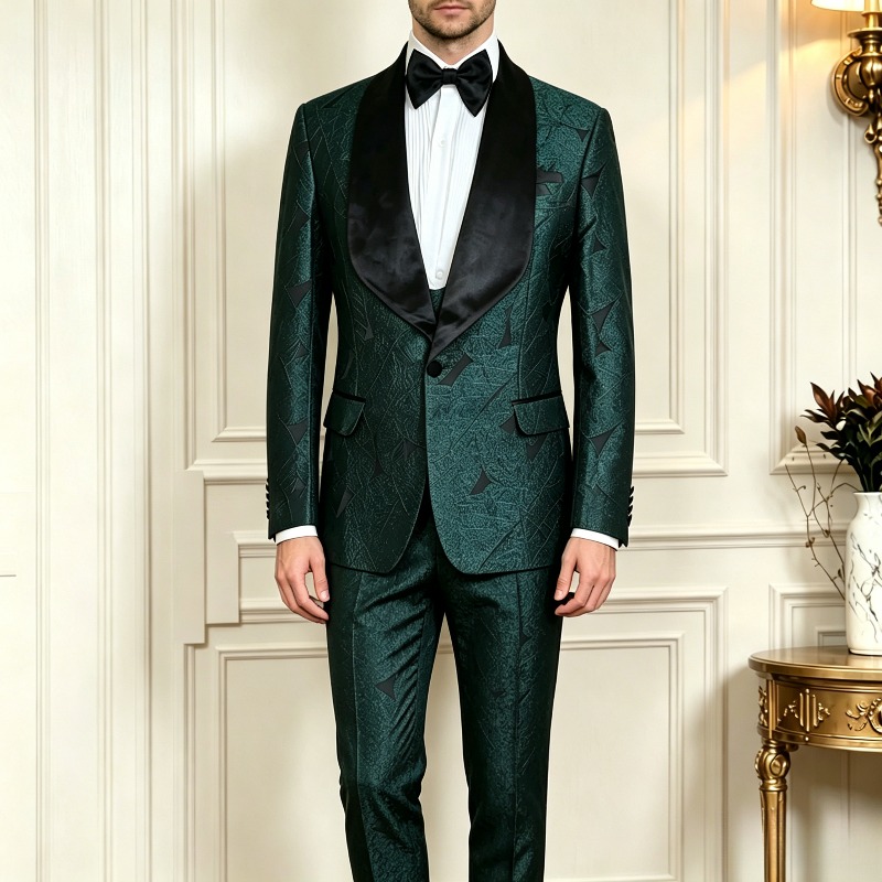 Men Formal Wear Green - Мужской свадебный/выпускной костюм темно-зеленого цвета, приталенный